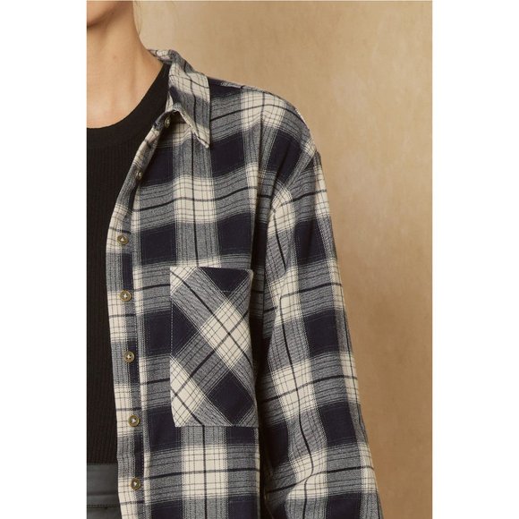 Entro Denim & Plaid Long Sleeve Top - Picture 7 of 9